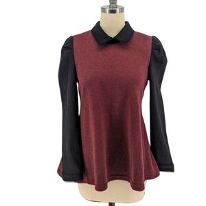 BESS Knit Colorblock Collar Sweater Top Red Black M preppy academia Business